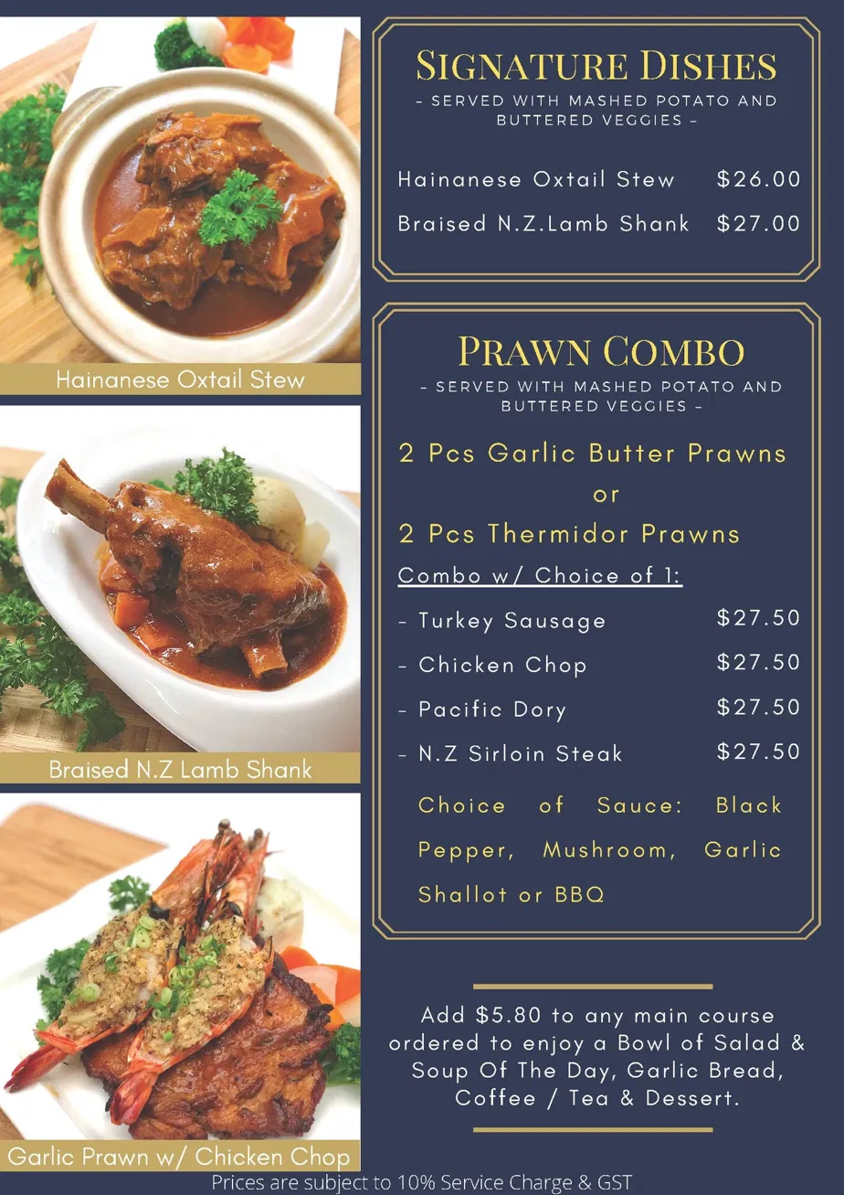 Hainanese oxtail stew and braised lamb shank from the Mariners' Corner menu